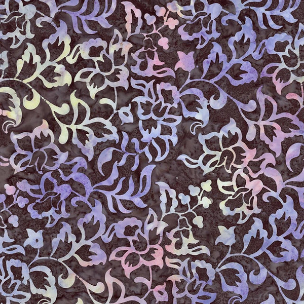 Image of Expressions Batiks Radiant Flourish Powdered Pearl quilting cotton fabric by The RBD Designers for Riley Blake Designs. Features flowers on a black background. Cute Little Fabric Shop