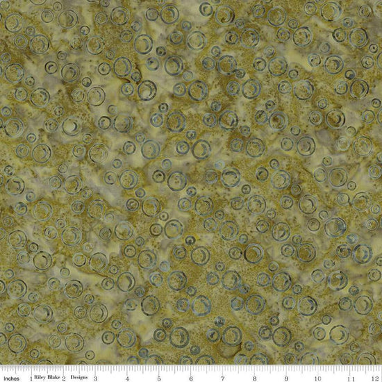 Image of Expressions Batiks Radiant Flourish Thyme quilting cotton fabric by The RBD Designers for Riley Blake Designs. Features bubbles on a green background. Cute Little Fabric Shop