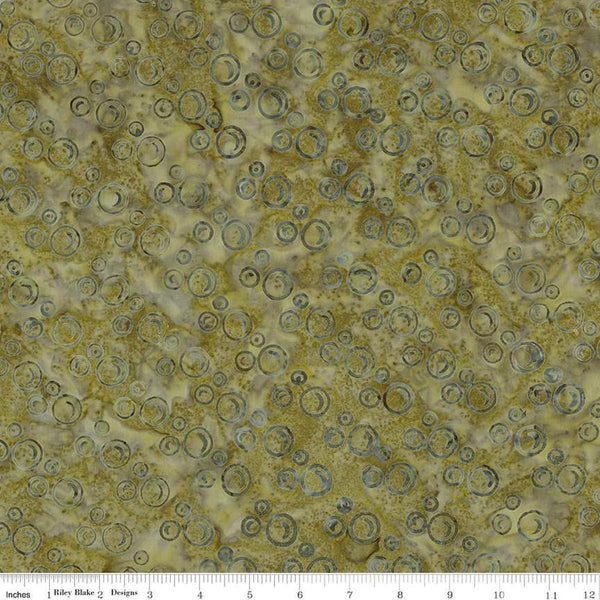 Image of Expressions Batiks Radiant Flourish Thyme quilting cotton fabric by The RBD Designers for Riley Blake Designs. Features bubbles on a green background. Cute Little Fabric Shop