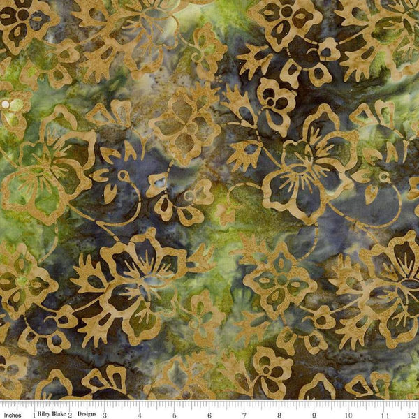 Image of Expressions Batiks Radiant Flourish Peridot Fern quilting cotton fabric by The RBD Designers for Riley Blake Designs. Features flowers on a green background. Cute Little Fabric Shop