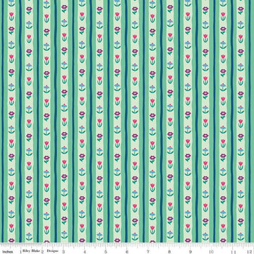 Image of The Genesis of a Journey Bavarian Mint quilting cotton fabric by Genesis Hall for Riley Blake Designs. Features stripes on a green background. Cute Little Fabric Shop