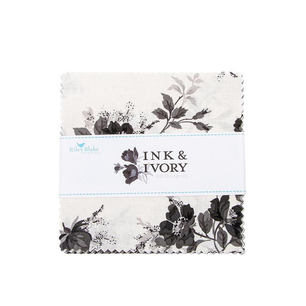 SALE Ink & Ivory Charm Pack 5" Stacker Bundle 5-16910-42 - Riley Blake Designs - 42 piece Pre cut - Quilting Cotton Fabric