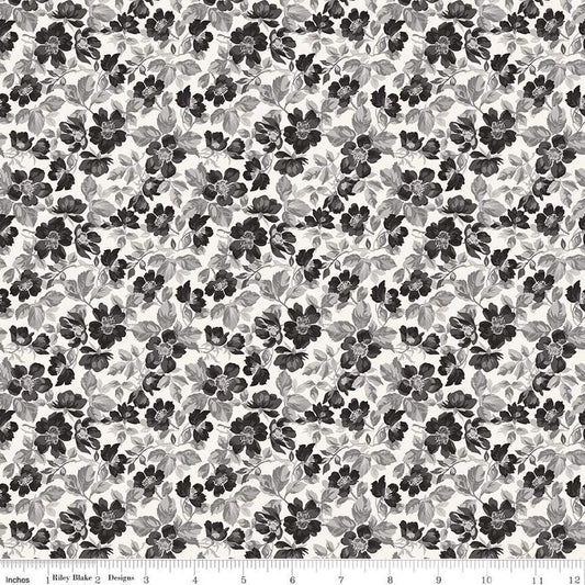 Image of Ivory & Ink Floral Ivory quilting cotton fabric by The RBD Designers for Riley Blake Designs. Features flowers on a cream background. Cute Little Fabric Shop