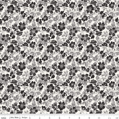 Image of Ivory & Ink Floral Ivory quilting cotton fabric by The RBD Designers for Riley Blake Designs. Features flowers on a cream background. Cute Little Fabric Shop