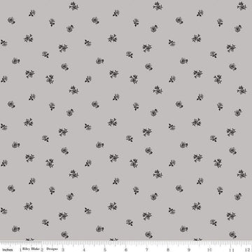 Image of Ivory & Ink Ditsy Gray quilting cotton fabric by The RBD Designers for Riley Blake Designs. Features flowers on a gray background. Cute Little Fabric Shop