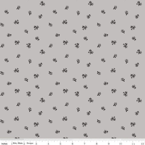 Image of Ivory & Ink Ditsy Gray quilting cotton fabric by The RBD Designers for Riley Blake Designs. Features flowers on a gray background. Cute Little Fabric Shop