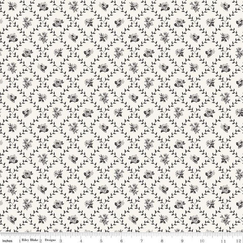 Image of Ivory & Ink Trellis Ivory quilting cotton fabric by The RBD Designers for Riley Blake Designs. Features flowers on a cream background. Cute Little Fabric Shop
