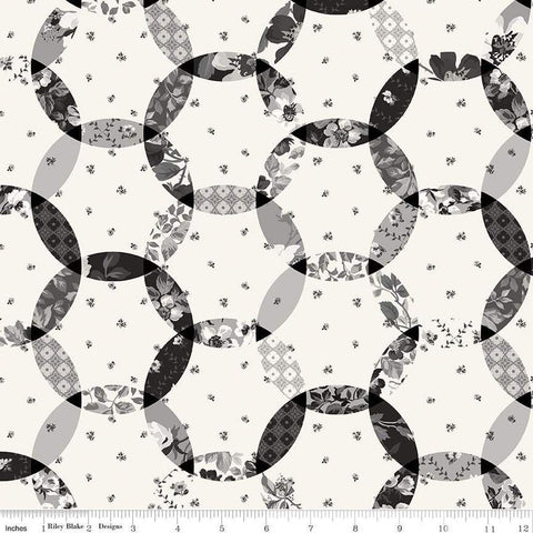 Image of Ivory & Ink Cheater Print Ivory quilting cotton fabric by The RBD Designers for Riley Blake Designs. Features flowers on a cream background. Cute Little Fabric Shop
