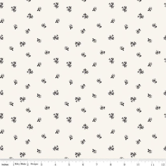 Image of Ivory & Ink Ditsy Ivory quilting cotton fabric by The RBD Designers for Riley Blake Designs. Features flowers on a cream background. Cute Little Fabric Shop