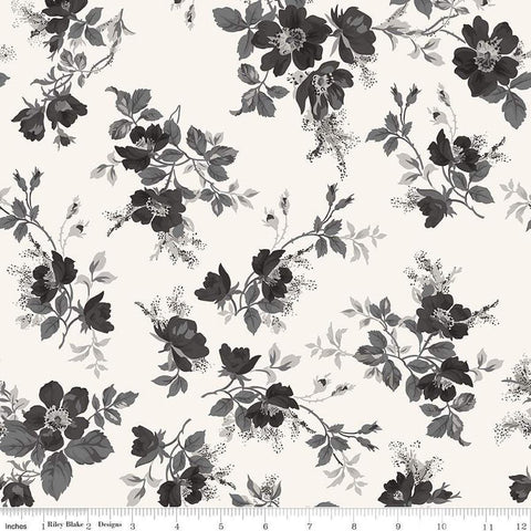 Image of Ivory & Ink Main Ivory quilting cotton fabric by The RBD Designers for Riley Blake Designs. Features flowers on a cream background. Cute Little Fabric Shop
