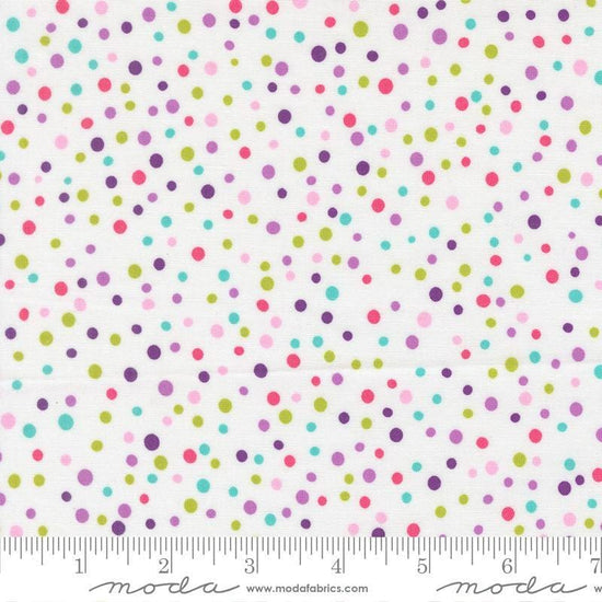 Image of Pick Me Little Dot Polka Dots Sugar quilting cotton fabric by Me and My Sister Designs for Moda Fabrics. Features dots on a white background. Cute Little Fabric Shop
