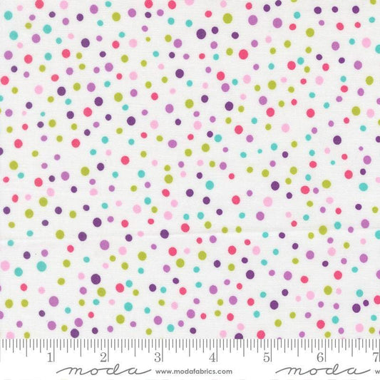 Image of Pick Me Little Dot Polka Dots Sugar quilting cotton fabric by Me and My Sister Designs for Moda Fabrics. Features dots on a white background. Cute Little Fabric Shop