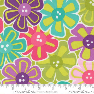 Image of Pick Me Petal Pickin Florals Lime quilting cotton fabric by Me and My Sister Designs for Moda Fabrics. Features flowers on a green background. Cute Little Fabric Shop