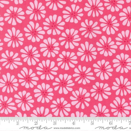 Image of Pick Me Lazy Daisy Flower Petunia quilting cotton fabric by Me and My Sister Designs for Moda Fabrics. Features flowers on a pink background. Cute Little Fabric Shop