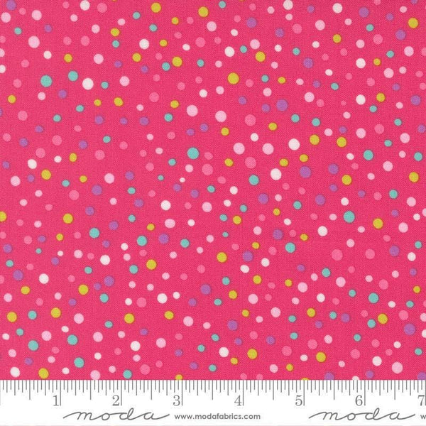 Image of Pick Me Little Dot Polka Dots Petunia quilting cotton fabric by Me and My Sister Designs for Moda Fabrics. Features dots on a pink background. Cute Little Fabric Shop