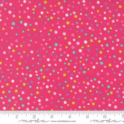 Image of Pick Me Little Dot Polka Dots Petunia quilting cotton fabric by Me and My Sister Designs for Moda Fabrics. Features dots on a pink background. Cute Little Fabric Shop