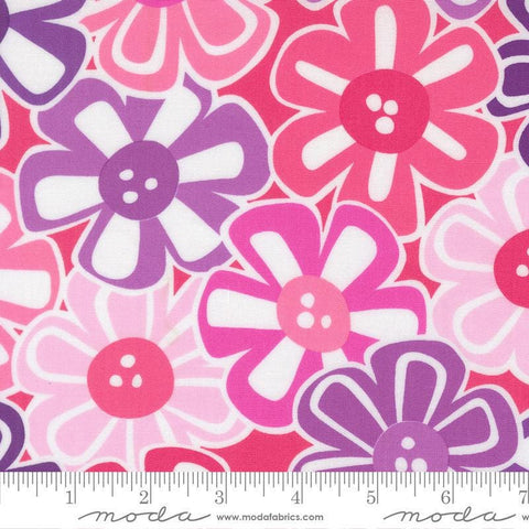 Image of Pick Me Petal Pickin Florals Petunia quilting cotton fabric by Me and My Sister Designs for Moda Fabrics. Features flowers on a pink background. Cute Little Fabric Shop