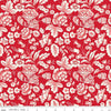 Image of Letters to Cupid Main Red quilting cotton fabric by My Mind's Eye for Riley Blake Designs. Features flowers on a red background. Cute Little Fabric Shop