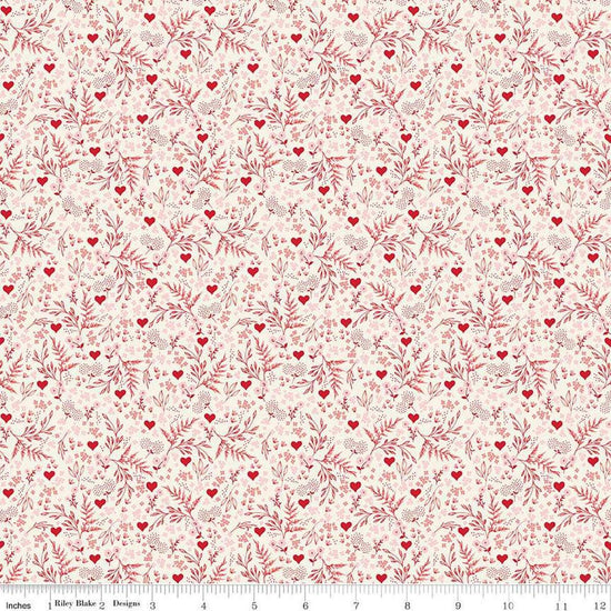 Image of Letters to Cupid Ditsy Floral Cream quilting cotton fabric by My Mind's Eye for Riley Blake Designs. Features flowers on a cream background. Cute Little Fabric Shop