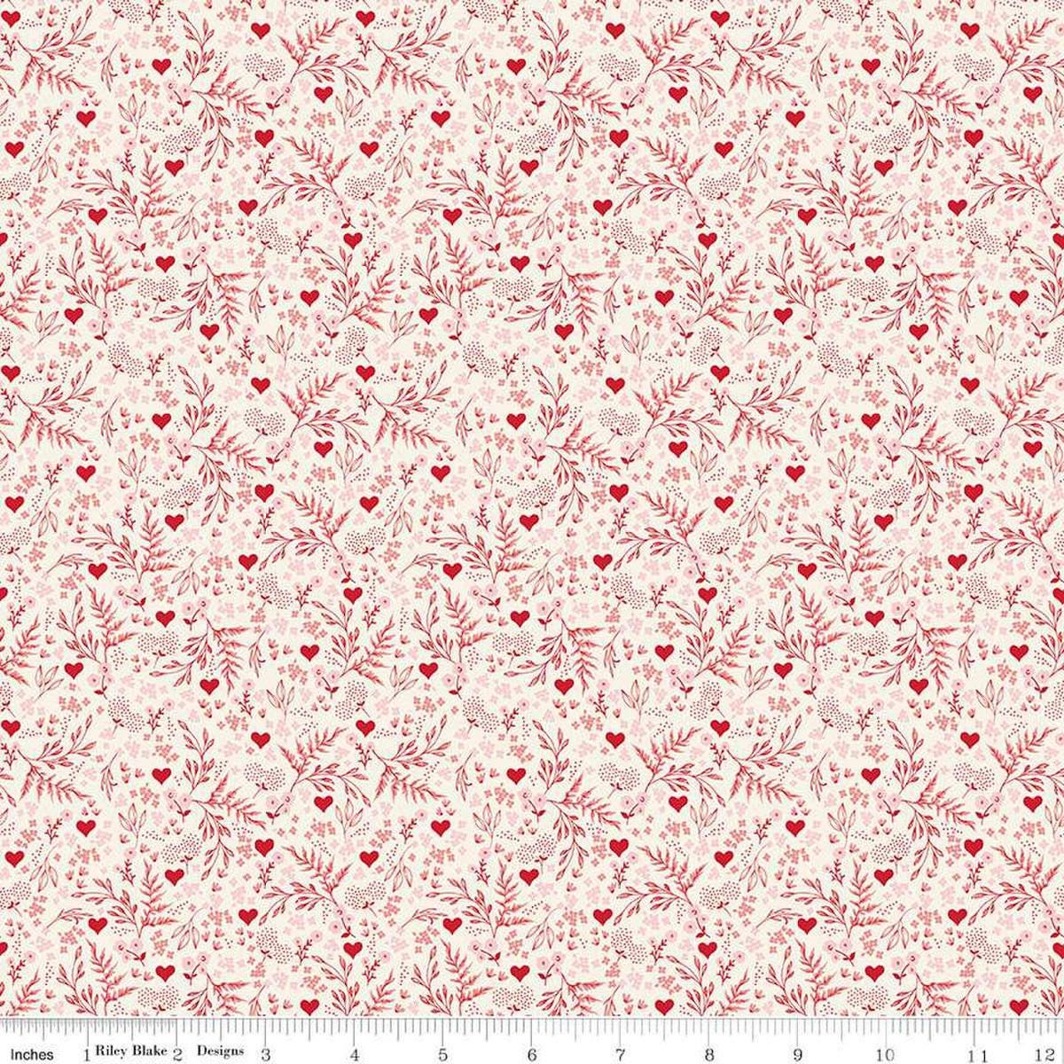 Image of Letters to Cupid Ditsy Floral Cream quilting cotton fabric by My Mind's Eye for Riley Blake Designs. Features flowers on a cream background. Cute Little Fabric Shop