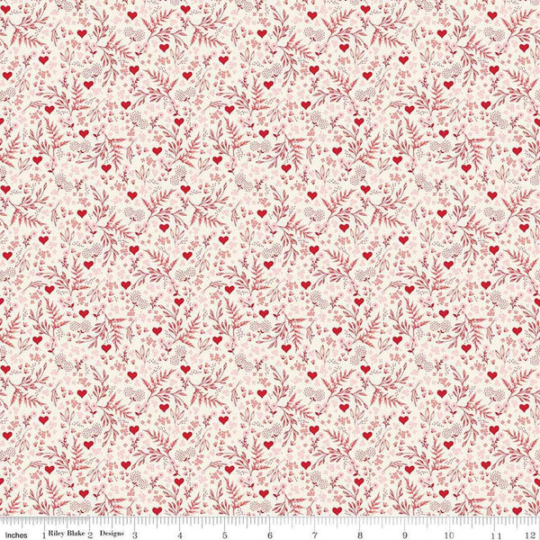 Image of Letters to Cupid Ditsy Floral Cream quilting cotton fabric by My Mind&#39;s Eye for Riley Blake Designs. Features flowers on a cream background. Cute Little Fabric Shop