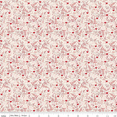 Image of Letters to Cupid Ditsy Floral Cream quilting cotton fabric by My Mind&#39;s Eye for Riley Blake Designs. Features flowers on a cream background. Cute Little Fabric Shop