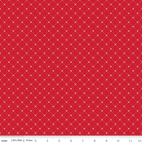 Image of Letters to Cupid Crisscross Red quilting cotton fabric by My Mind&#39;s Eye for Riley Blake Designs. Features lines on a red background. Cute Little Fabric Shop