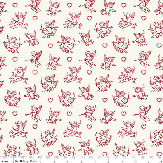 Image of Letters to Cupid Cupids Cream quilting cotton fabric by My Mind's Eye for Riley Blake Designs. Features cupids on a cream background. Cute Little Fabric Shop