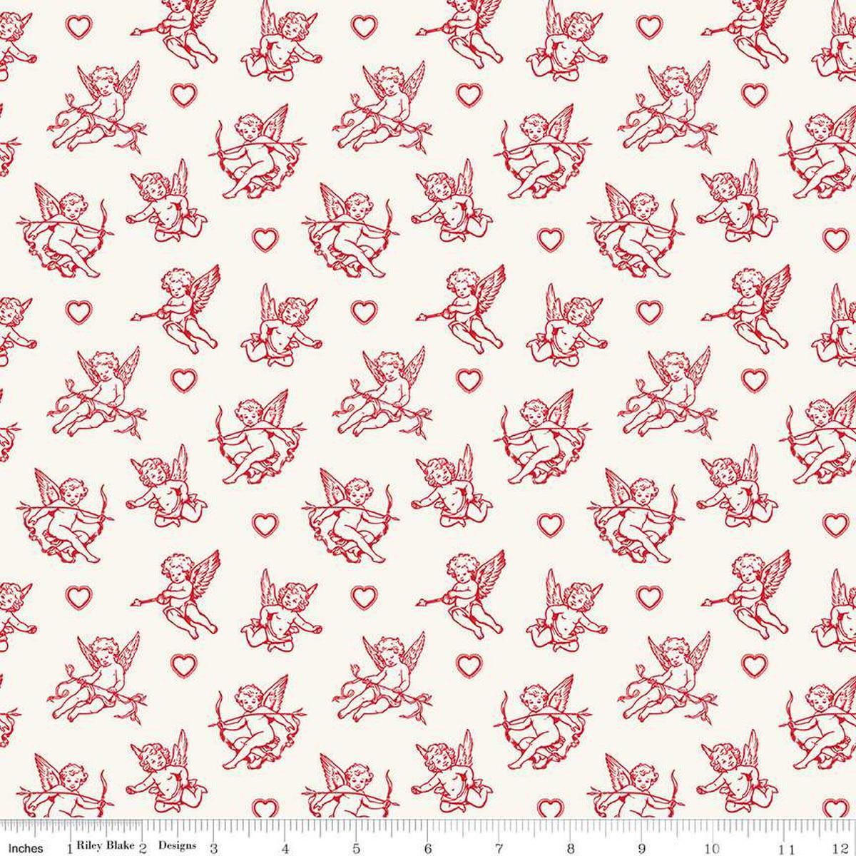 Image of Letters to Cupid Cupids Cream quilting cotton fabric by My Mind's Eye for Riley Blake Designs. Features cupids on a cream background. Cute Little Fabric Shop