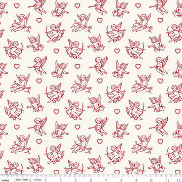 Image of Letters to Cupid Cupids Cream quilting cotton fabric by My Mind's Eye for Riley Blake Designs. Features cupids on a cream background. Cute Little Fabric Shop