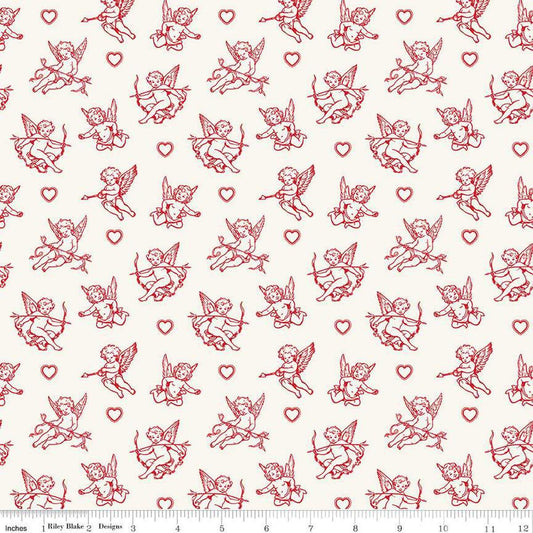 Image of Letters to Cupid Cupids Cream quilting cotton fabric by My Mind's Eye for Riley Blake Designs. Features cupids on a cream background. Cute Little Fabric Shop