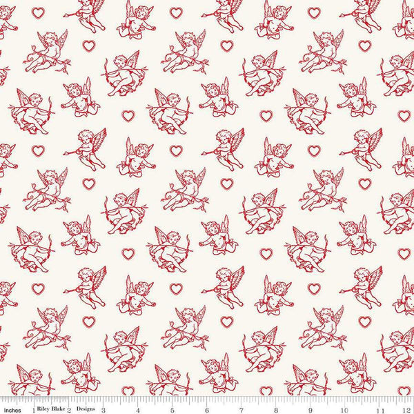 Image of Letters to Cupid Cupids Cream quilting cotton fabric by My Mind&#39;s Eye for Riley Blake Designs. Features cupids on a cream background. Cute Little Fabric Shop