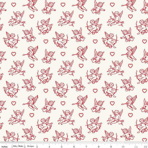 Image of Letters to Cupid Cupids Cream quilting cotton fabric by My Mind&#39;s Eye for Riley Blake Designs. Features cupids on a cream background. Cute Little Fabric Shop
