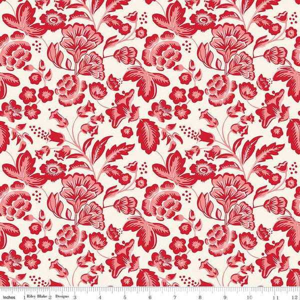 Image of Letters to Cupid Main Cream quilting cotton fabric by My Mind&#39;s Eye for Riley Blake Designs. Features flowers on a cream background. Cute Little Fabric Shop