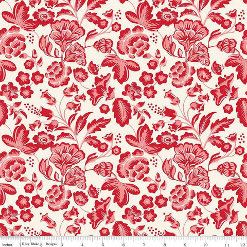 Image of Letters to Cupid Main Cream quilting cotton fabric by My Mind&#39;s Eye for Riley Blake Designs. Features flowers on a cream background. Cute Little Fabric Shop