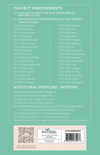 SALE Lori Holt Sew Happy! Punch Needle Pattern P120-SEWHAPPY - Riley Blake Designs - For Chunky Thread Punch Needle Projects