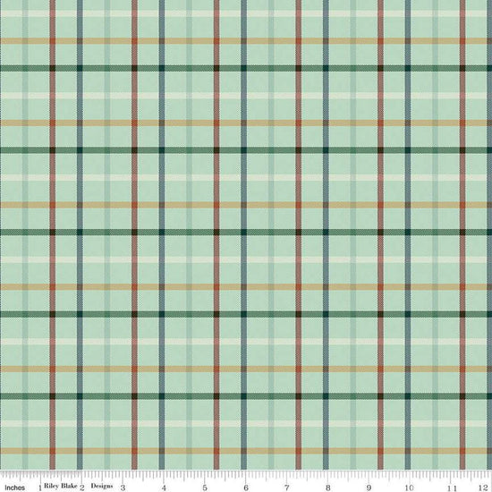 Image of Plaid-Venture Club Camper Fern quilting cotton fabric by by the RBD Designers for Riley Blake Designs. Features plaid on a green background. Cute Little Fabric Shop