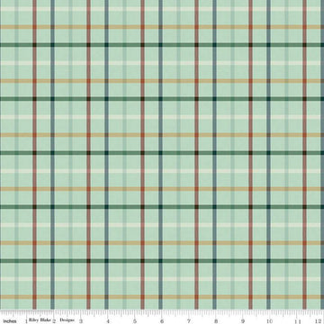 Image of Plaid-Venture Club Camper Fern quilting cotton fabric by by the RBD Designers for Riley Blake Designs. Features plaid on a green background. Cute Little Fabric Shop