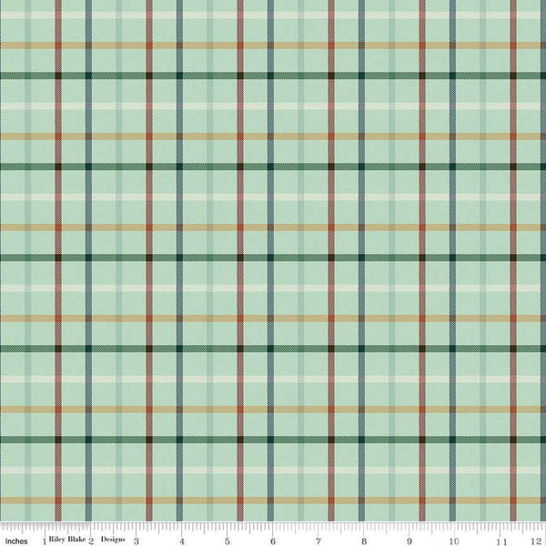 Image of Plaid-Venture Club Camper Fern quilting cotton fabric by by the RBD Designers for Riley Blake Designs. Features plaid on a green background. Cute Little Fabric Shop