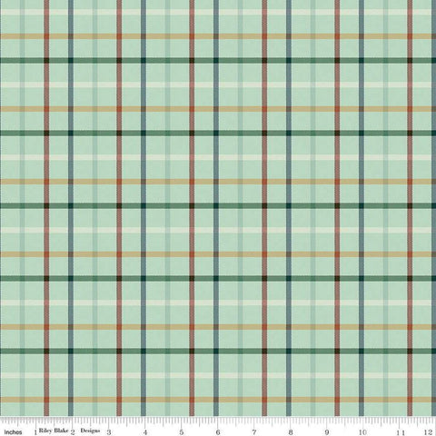 Image of Plaid-Venture Club Camper Fern quilting cotton fabric by by the RBD Designers for Riley Blake Designs. Features plaid on a green background. Cute Little Fabric Shop