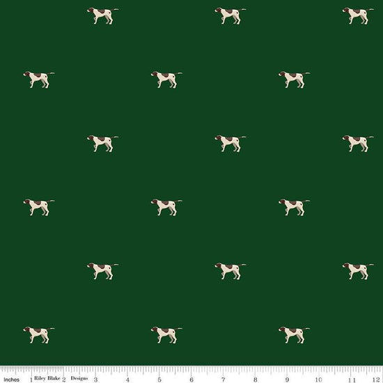Image of Plaid-Venture Club Pointers Forest quilting cotton fabric by by the RBD Designers for Riley Blake Designs. Features dogs on a green background. Cute Little Fabric Shop
