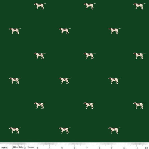 Image of Plaid-Venture Club Pointers Forest quilting cotton fabric by by the RBD Designers for Riley Blake Designs. Features dogs on a green background. Cute Little Fabric Shop