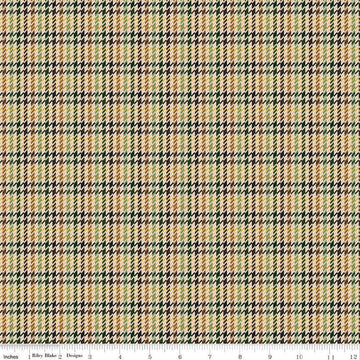 Image of Plaid-Venture Club Retriever Forest quilting cotton fabric by by the RBD Designers for Riley Blake Designs. Features plaid on a yellow background. Cute Little Fabric Shop