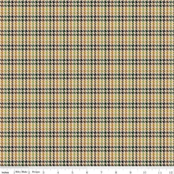 Image of Plaid-Venture Club Retriever Forest quilting cotton fabric by by the RBD Designers for Riley Blake Designs. Features plaid on a yellow background. Cute Little Fabric Shop