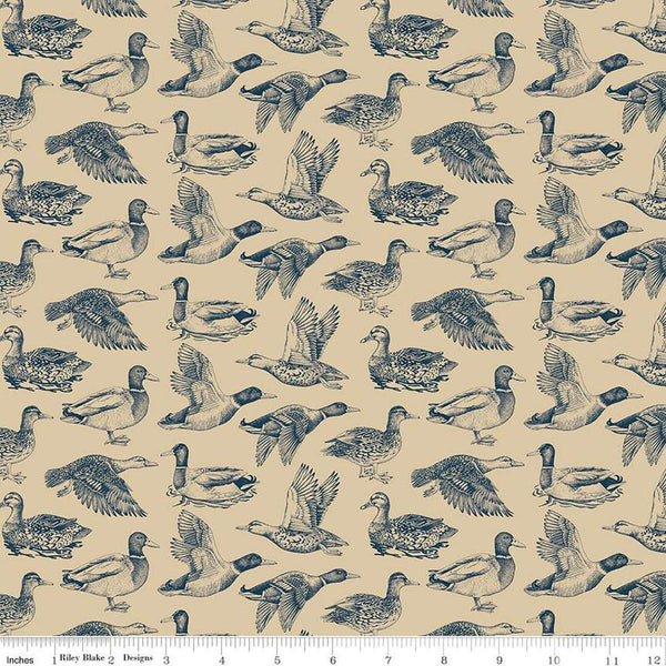 Image of Plaid-Venture Club Ducks Tan quilting cotton fabric by by the RBD Designers for Riley Blake Designs. Features birds on a tan background. Cute Little Fabric Shop