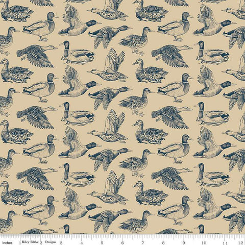 Image of Plaid-Venture Club Ducks Tan quilting cotton fabric by by the RBD Designers for Riley Blake Designs. Features birds on a tan background. Cute Little Fabric Shop