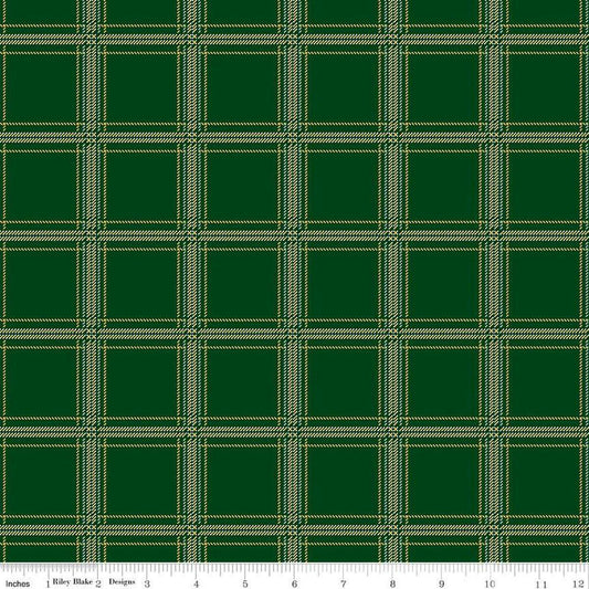 Image of Plaid-Venture Club Hunter Forest quilting cotton fabric by by the RBD Designers for Riley Blake Designs. Features plaid on a green background. Cute Little Fabric Shop