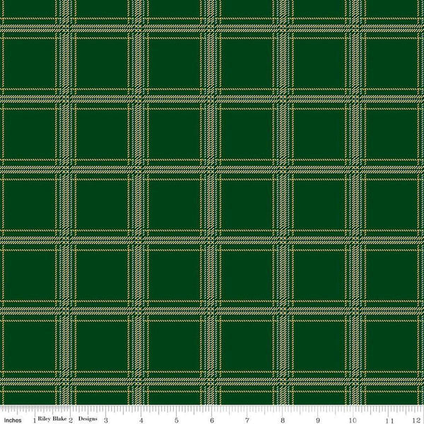 Image of Plaid-Venture Club Hunter Forest quilting cotton fabric by by the RBD Designers for Riley Blake Designs. Features plaid on a green background. Cute Little Fabric Shop