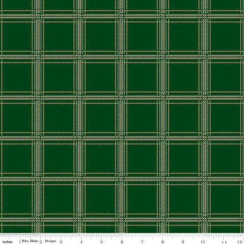 Image of Plaid-Venture Club Hunter Forest quilting cotton fabric by by the RBD Designers for Riley Blake Designs. Features plaid on a green background. Cute Little Fabric Shop
