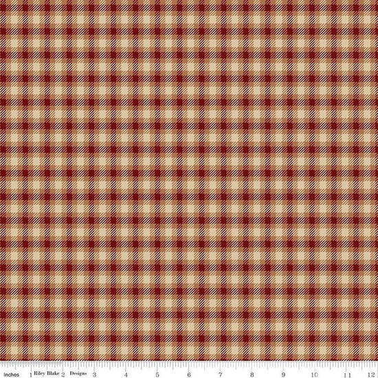 Image of Plaid-Venture Club Scout Mahogany quilting cotton fabric by by the RBD Designers for Riley Blake Designs. Features plaid on a red background. Cute Little Fabric Shop